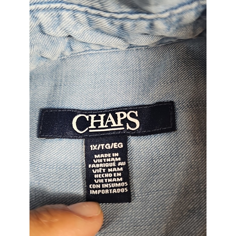 CHAPS Women's Pluss Size 1X Chambray Blue Shirt Button Up Long Sleeve 100% Lyoce - Picture 5 of 16